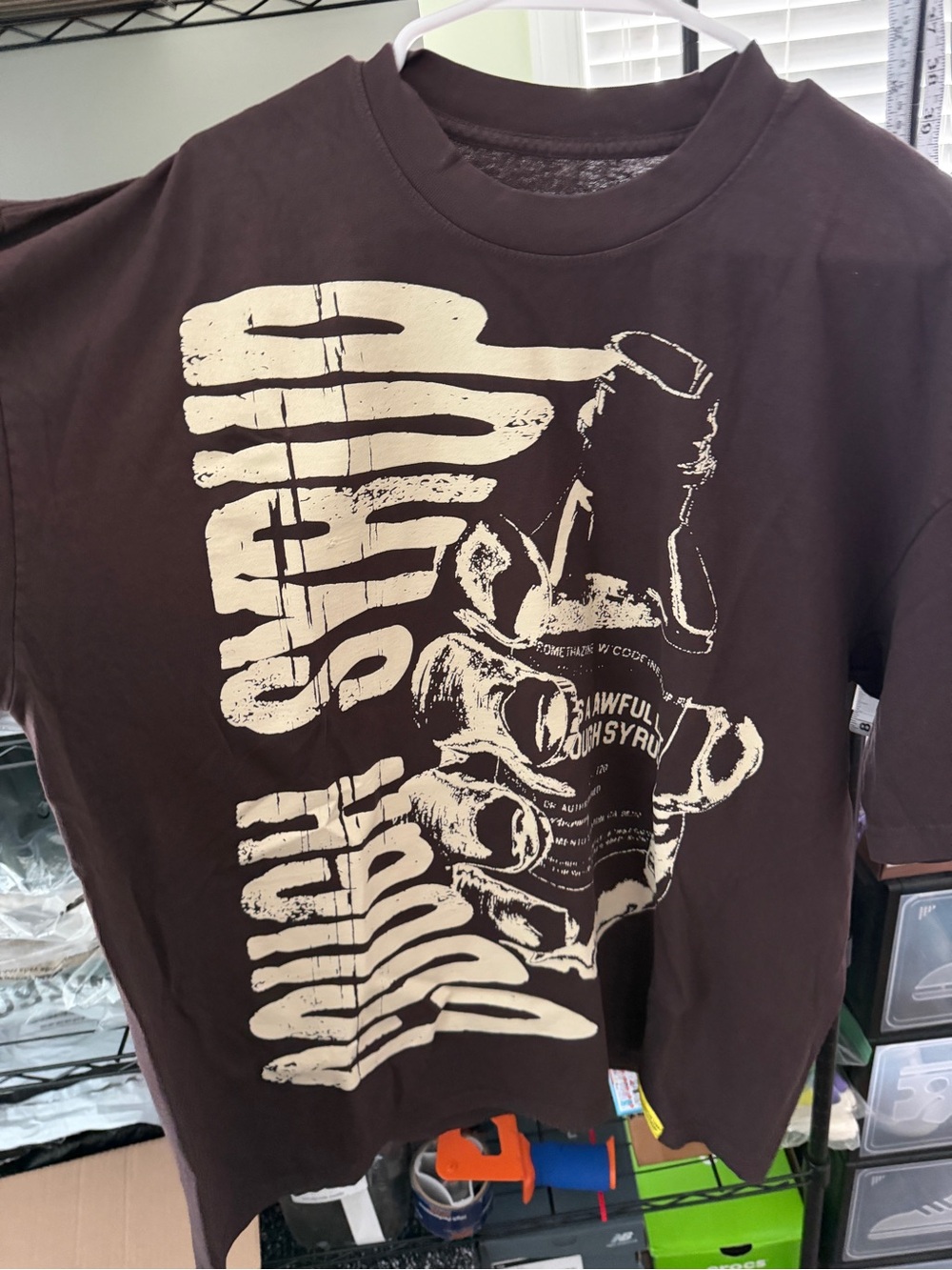Men's Brown Short-Sleeve Graphic Tee with Cream Print